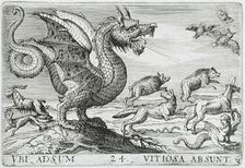 A Chimerical Animal Chasing Other Animals, 1610. Creator: Hendrick Hondius I