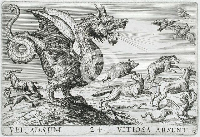 A Chimerical Animal Chasing Other Animals, 1610. Creator: Hendrick Hondius I.