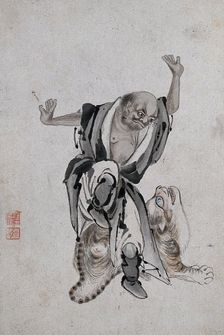 A Chinese man with a giant cat, (between 1800 and 1899?). Creator: Unknown