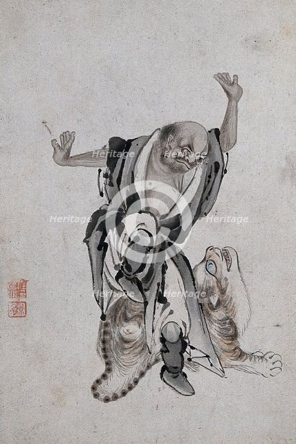 A Chinese man with a giant cat, (between 1800 and 1899?). Creator: Unknown.
