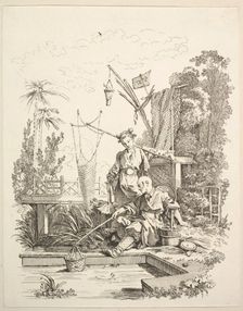 A Chinese Man and Woman Fishing by a Fishpond, 18th century. Creator: Gabriel Huquier