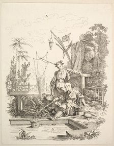 A Chinese Man and Woman Fishing by a Fishpond, 18th century. Creator: Gabriel Huquier