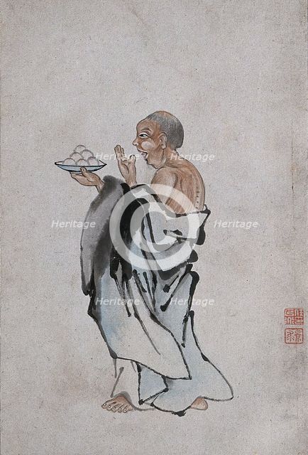 A Chinese man holding cakes on a tray, (between 1800 and 1899?). Creator: Unknown.