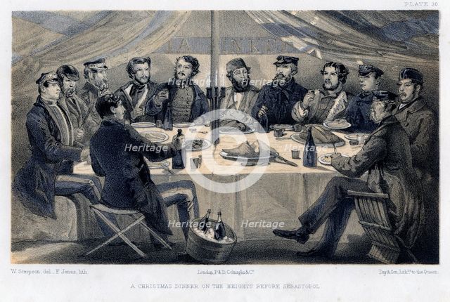 A christmas dinner on the hights before Sebastopol, c1850.Artist: William Simpson