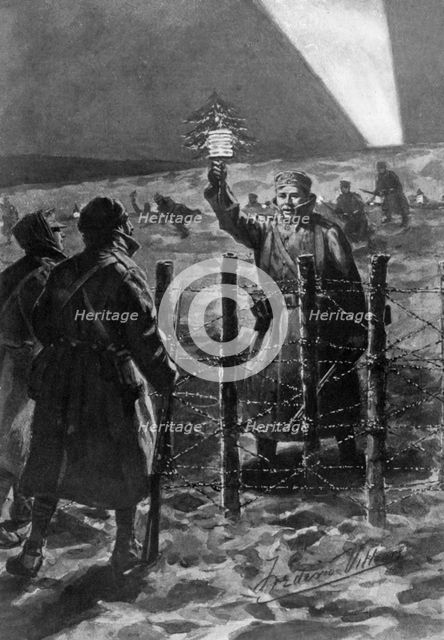 A Christmas incident in the trenches in the west, December 1914, (1920).  Creator: Frederick Villiers.