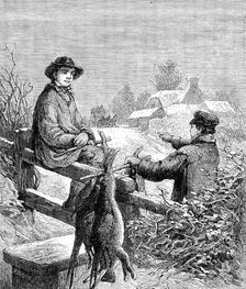 A Christmas present: waiting for the coach - drawn by E. Duncan, 1861. Creator: Mason Jackson