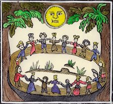 A circle of witches dancing beneath a full Moon, 19th or early 20th century. Creator: William Linnell