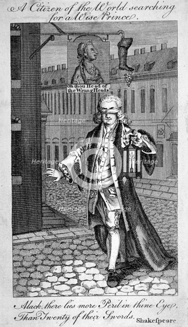 'A citizen of the world searching for a wise prince', 1771.                                    Artist: Anon