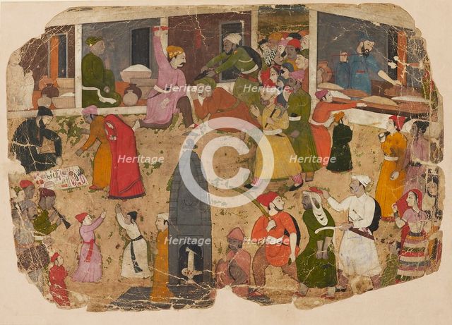 A commotion in the bazaar, 1750-1760. Artist: Nainsukh.