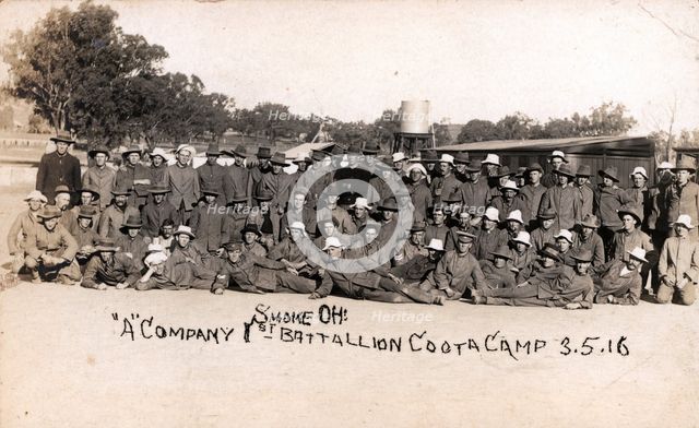 'A' Company 1st Battalion Coota Camp Postcard, Cootamundra, 3 May 1916. Creator: Unknown.