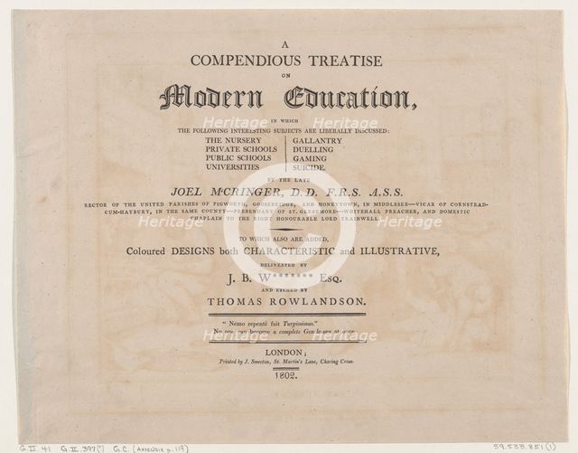 A Compendious Treatise on Modern Education, May 10, 1802., May 10, 1802. Creator: Unknown.