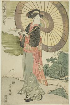 A Contemporary Parody of Komachi Prays for Rain (Tosei yatsushi Amagoi Komachi), c. 1792. Creator: Utagawa Toyokuni I