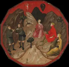 A Contest between the Shepherds Alcesto and Acaten, ca. 1410. Creator: Master of 1416 (Italian, Florentine, early 15th century)