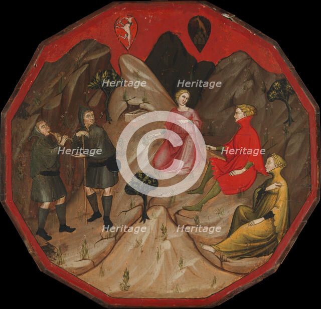 A Contest between the Shepherds Alcesto and Acaten, ca. 1410. Creator: Master of 1416 (Italian, Florentine, early 15th century).