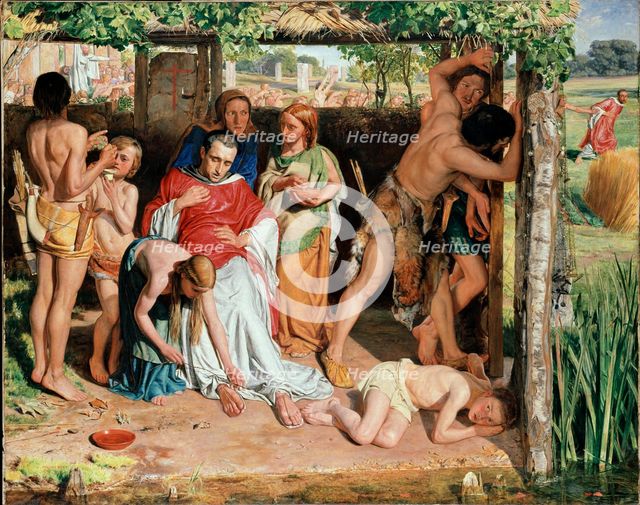 A converted British Family sheltering a Christian Missionary from the Persecution of the Druids, 185 Artist: William Holman Hunt.