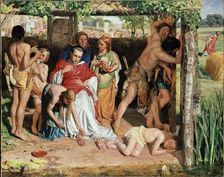 A converted British Family sheltering a Christian Missionary from the Persecution of the Druids, 185 Artist: William Holman Hunt