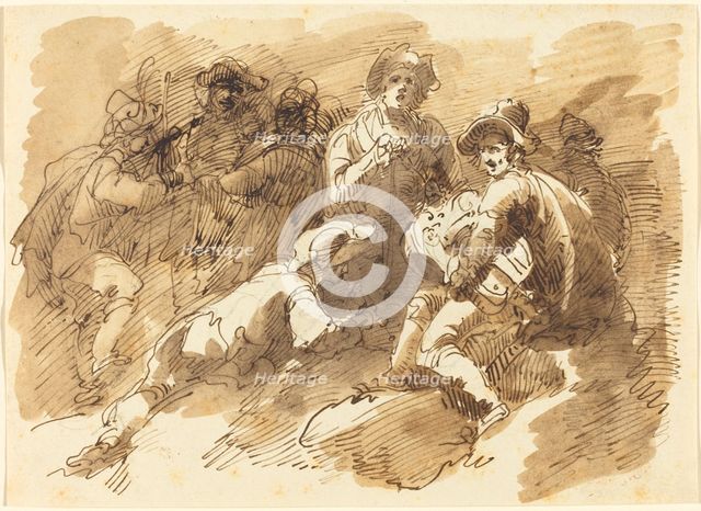 A Convivial Gathering with a Man Playing a Hurdy-Gurdy. Creator: Giuseppe Bernardino Bison.