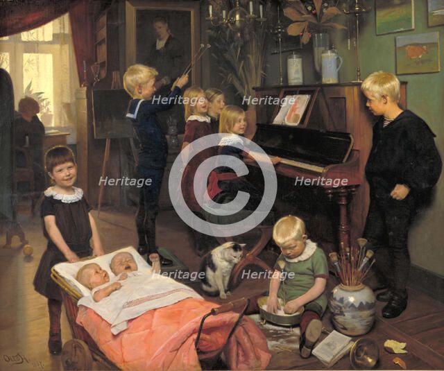 A Concert: The Artist's Children and their Playmates, 1887. Creator: Haslund, Otto Carl Bentzon (1842-1917).