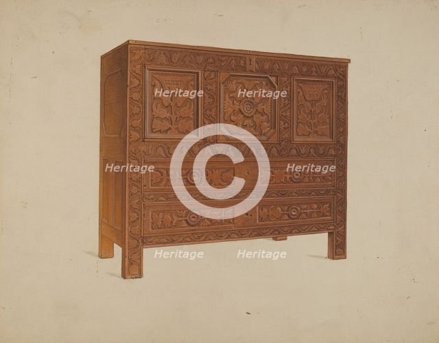 A Connecticut-type Hadley Chest, c. 1937. Creator: Martin Partyka.