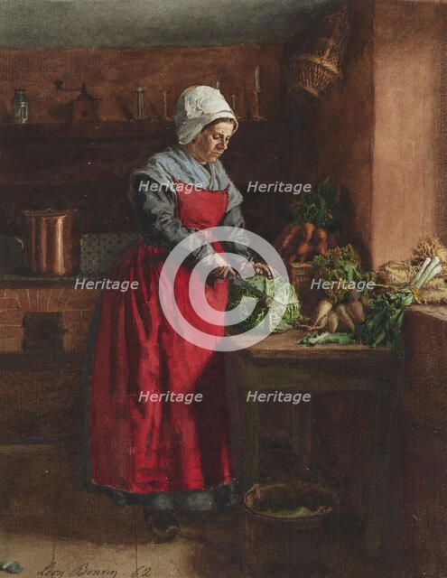 A Cook in a Red Apron in the Inn at Vaugirard, 1862. Creator: Leon Bonvin.