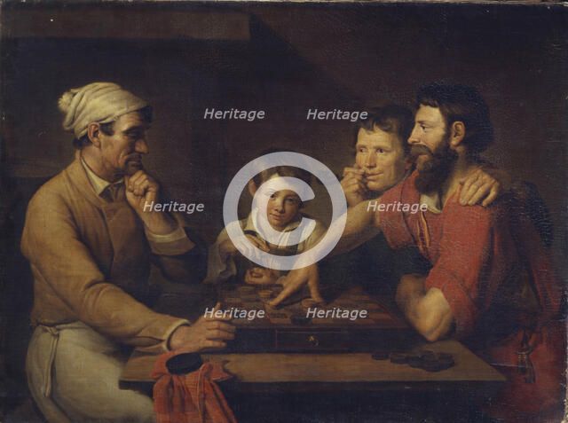 A Cook Playing Draughts with a Caretaker, 1824. Artist: Gryaznov, Vasily Ivanovich (1805-after 1862)