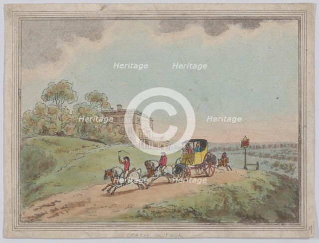 A Coach and Four (from, Rustic Sketches?), 1787 (?)., 1787 (?). Creator: Thomas Rowlandson.