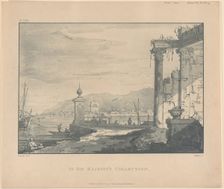 A coastal scene with a classical ruin at right, 1811. Creator: George Hawkins