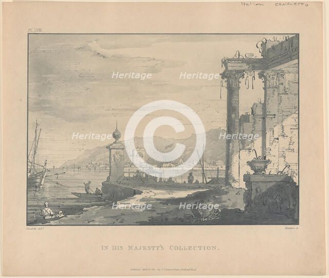 A coastal scene with a classical ruin at right, 1811. Creator: George Hawkins.
