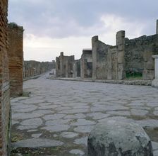 A cobblestone Roman road in Pompeii, Italy. Creator: Unknown