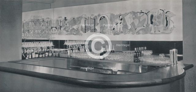 'A cocktail bar mural in carved and enamelled linoleum in the Berkeley Hotel, Montreal', 1942. Artist: Unknown.