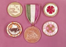 A collection of suffragette badges, 1900s