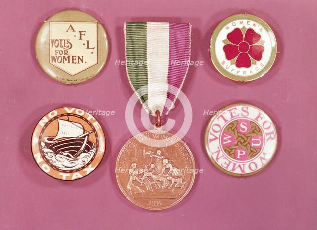 A collection of suffragette badges, 1900s. Artist: Unknown