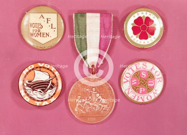 A collection of suffragette badges, 1900s. Creator: Unknown.