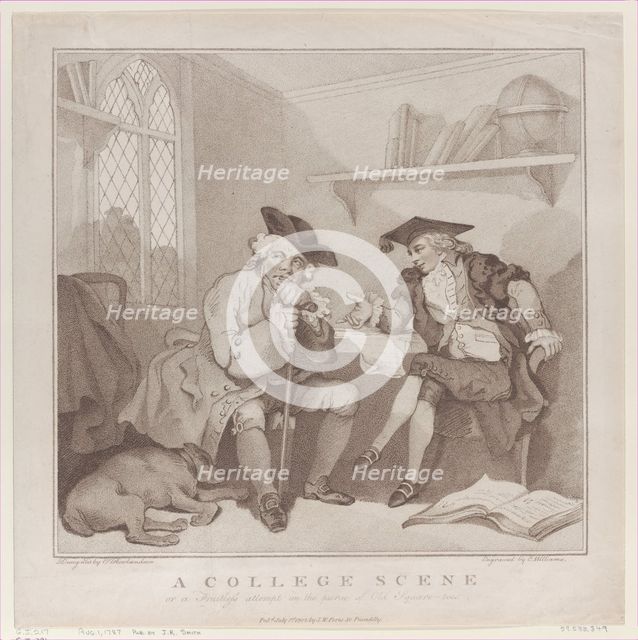 A College Scene, or a Fruitless Attempt on the Purse of..., [August 1, 1787], reissued July 1, 1802. Creator: Edward Williams.