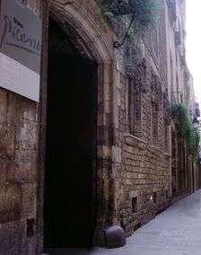 A corner of Montcada street in Barcelona with the Picasso Museum entry