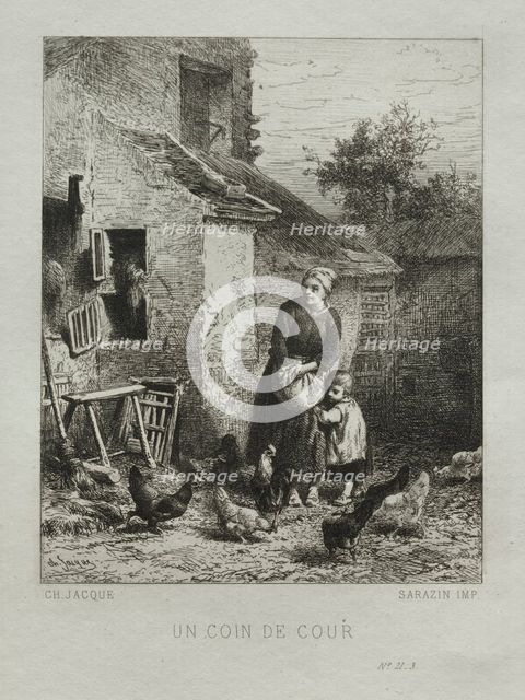 A Corner of the Yard. Creator: Charles-Émile Jacque (French, 1813-1894).
