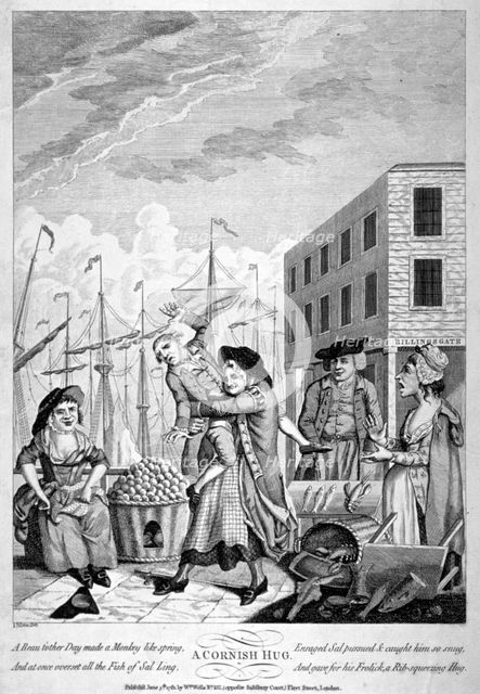 'A Cornish Hug', 1781. Artist: Anon