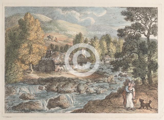 A Cornish Waterfall, from "Views in Cornwall", 1812., 1812. Creator: Thomas Rowlandson.
