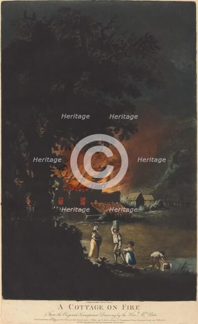 A Cottage on Fire, 1799. Creators: Charles Turner, Yates.