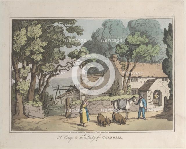A Cottage in the Dutchy of Cornwall, from "Sketches from Nature", 1822., 1822. Creator: Thomas Rowlandson.
