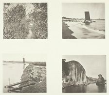 A Country Road near Taiwanfu; A Catamaran; Chain Pumps; Rock Inscriptions, Amoy, c. 1868. Creator: John Thomson