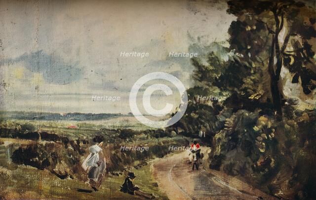 'A Country Road with Trees and Figures (recto); Willy Lott's House (verso)', c1830.