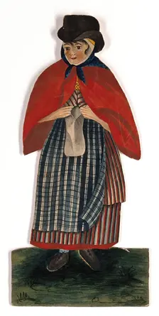 A country woman wearing hat and red cloak, 19th century. Creator: Stephen Jenner