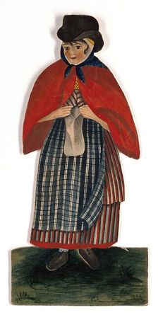 A country woman wearing hat and red cloak, 19th century. Creator: Stephen Jenner