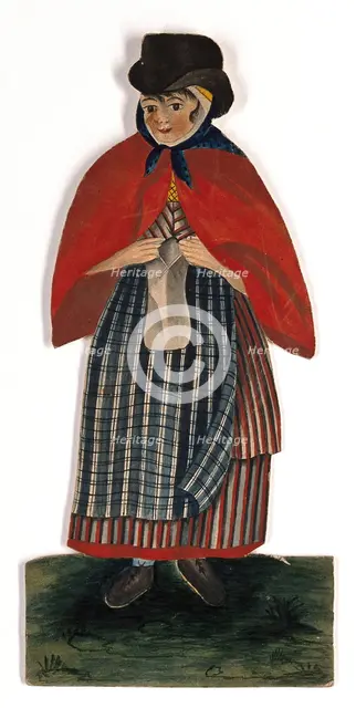 A country woman wearing hat and red cloak, 19th century. Creator: Stephen Jenner.