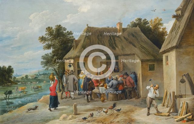 A Countryside Inn, with the innkeeper chopping wood, 1654. Creator: David Teniers II.