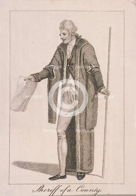 A county Sheriff in civic costume holding a staff and a piece of paper, 1805. Artist: Anon