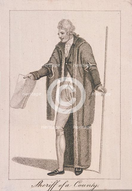 A county Sheriff in civic costume holding a staff and a piece of paper, 1805. Artist: Anon