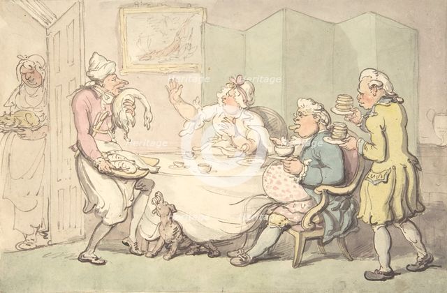 A Couple at Table with Servants, 18th-19th century. Creator: Unknown;Unknown.