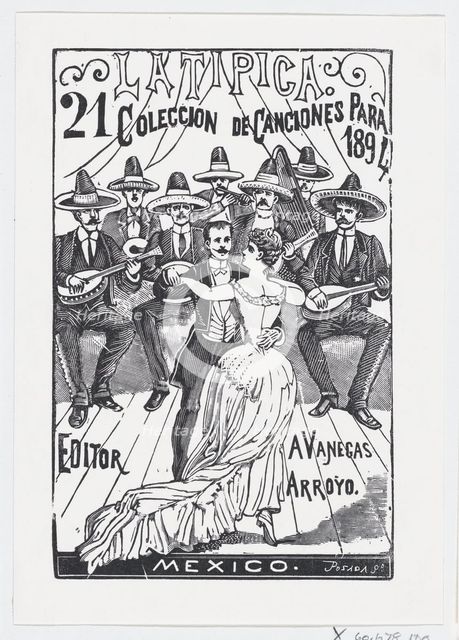 A couple dancing while a band plays music in the background, illustration for 'La Tipica,'..., 1894. Creator: José Guadalupe Posada.